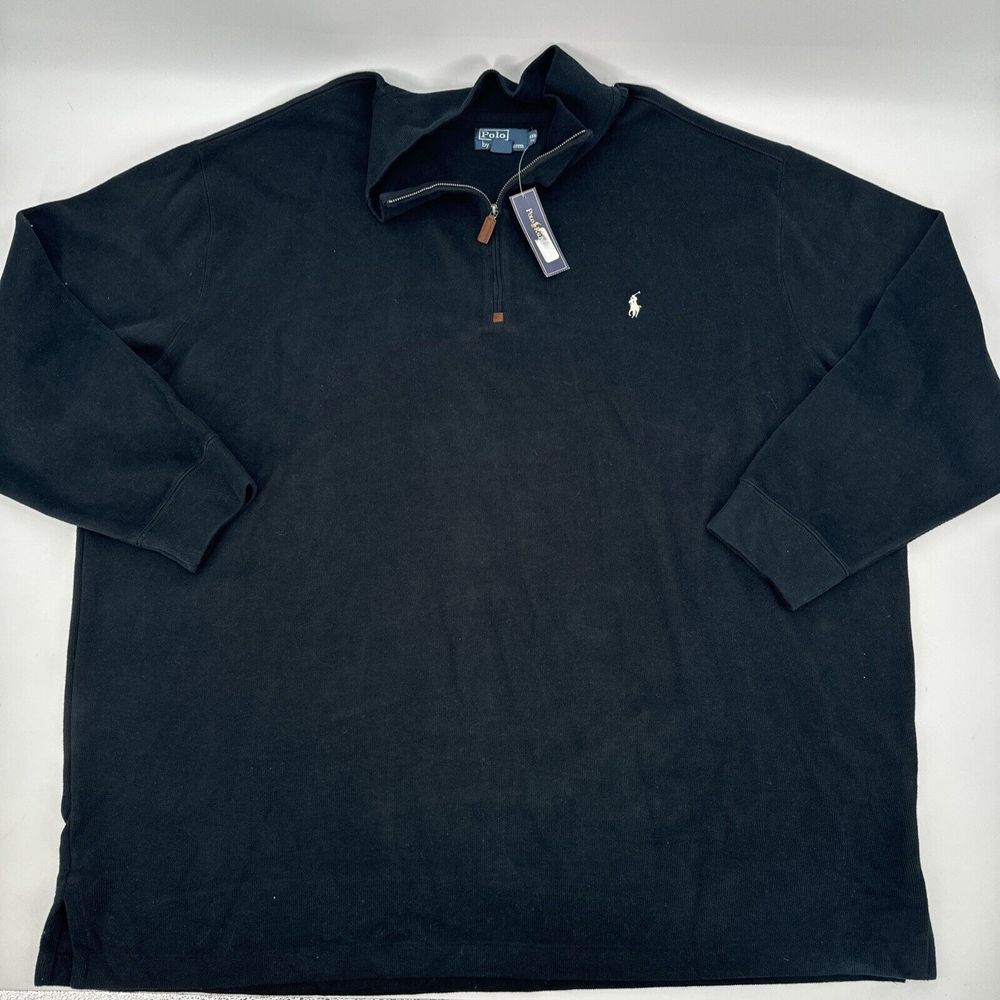 NWT Polo Ralph Lauren Men's Black Sweater Long Sleeve 1/4 Zip Pullover Logo 4XB